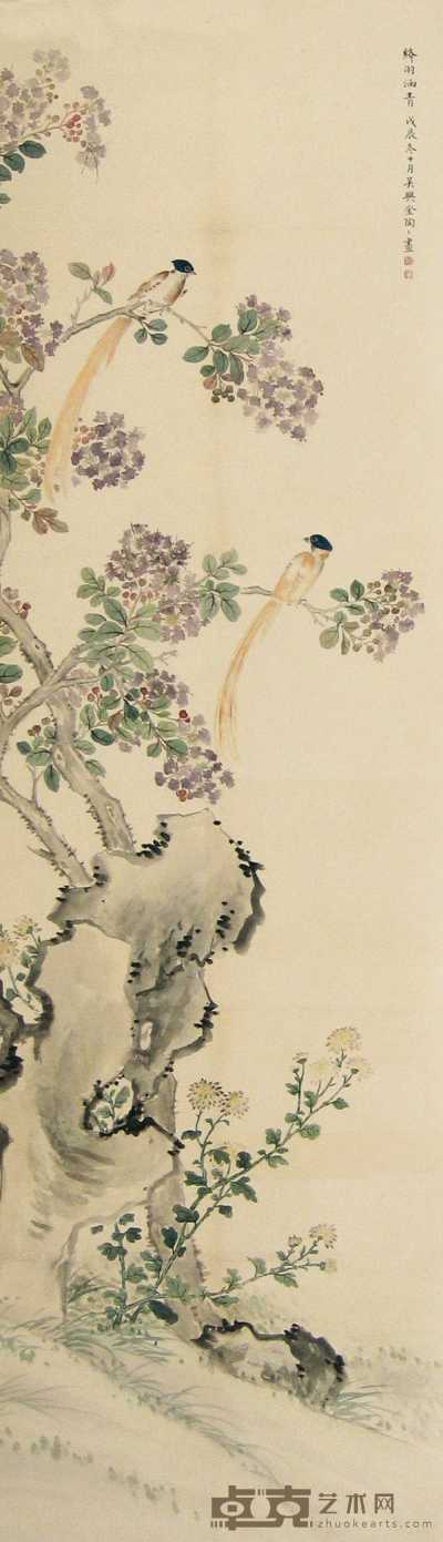 金章 戊辰（1928年）作 花鸟 立轴 160×47cm